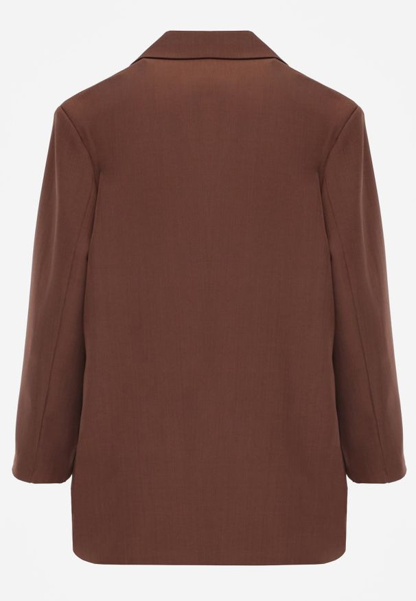 Renee - Brązowa Marynarka Dwurzędowa o Przedłużonym Fasonie Pilinne. Okazja: na co dzień, na spotkanie biznesowe, do pracy. Kolor: brązowy. Materiał: jeans. Styl: casual, biznesowy, elegancki