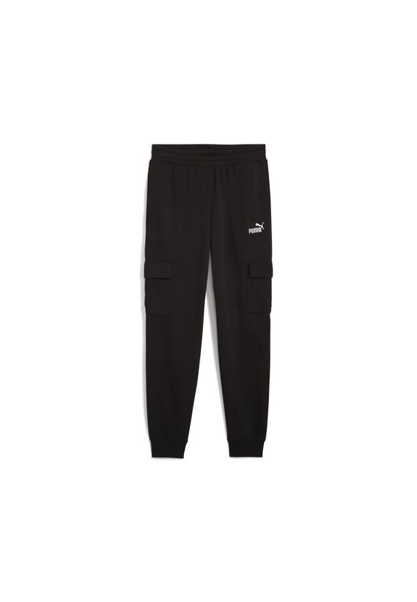 Puma - Męskie bojówki z Essentials z logo No. 1 PUMA Black. Kolor: czarny. Materiał: dresówka. Wzór: haft. Sport: turystyka piesza