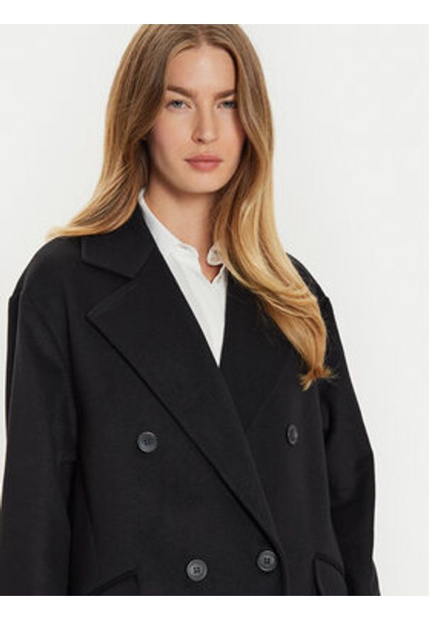 TwinSet - TWINSET Płaszcz wełniany 242TT2203 Czarny Loose Fit. Kolor: czarny. Materiał: wełna