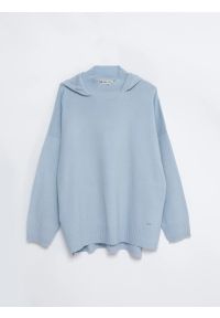 Big-Star - Sweter damski typu poncho niebieski Rajana 400. Kolor: niebieski. Materiał: wiskoza, skóra, prążkowany. Wzór: ze splotem. Sezon: lato. Styl: elegancki