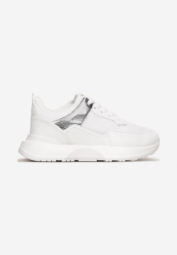 Born2be - Białe Sneakersy na Grubej Podeszwie z Perforacją Kaetho. Wysokość cholewki: przed kostkę. Kolor: biały. Materiał: materiał. Szerokość cholewki: normalna. Wzór: aplikacja. Sezon: wiosna, jesień