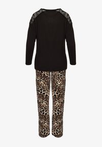 Renee - Beżowo-Czarny Bawełniany Komplet Piżamowy z Bluzką Ozdobioną Napisem i Spodniami na Gumce Zelenere. Kolor: beżowy. Materiał: bawełna. Wzór: napisy, aplikacja #2