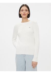 GANT - Gant Sweter 4800100 Biały Slim Fit. Kolor: biały. Materiał: bawełna