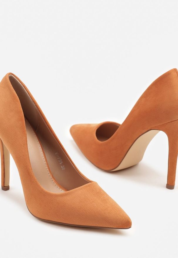 Renee - Pomarańczowe Klasyczne Szpilki Nurivia. Nosek buta: szpiczasty. Kolor: pomarańczowy. Materiał: jeans. Obcas: na szpilce. Styl: klasyczny. Wysokość obcasa: średni