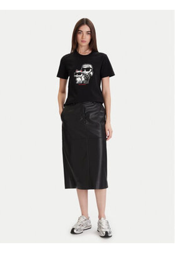 Karl Lagerfeld - KARL LAGERFELD T-Shirt A1W17129 Czarny Regular Fit. Typ kołnierza: dekolt w karo. Kolor: czarny. Materiał: bawełna