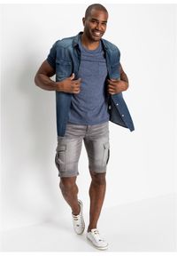 bonprix - Koszula dżinsowa z czystej bawełny organicznej, krótki rękaw, slim fit. Typ kołnierza: kołnierzyk klasyczny. Kolor: niebieski. Materiał: bawełna. Długość rękawa: krótki rękaw. Długość: krótkie #3