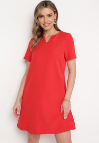Born2be - Czerwona Sukienka Trapezowa Mini z Kieszeniami Hreona. Kolor: czerwony. Typ sukienki: trapezowe. Długość: mini #1