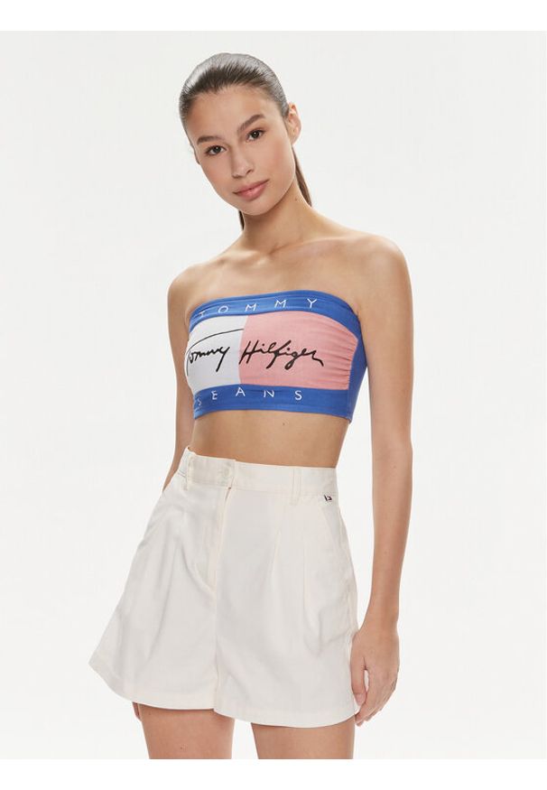 Tommy Jeans Top Flag UW0UW05151 Niebieski Slim Fit. Kolor: niebieski. Materiał: bawełna