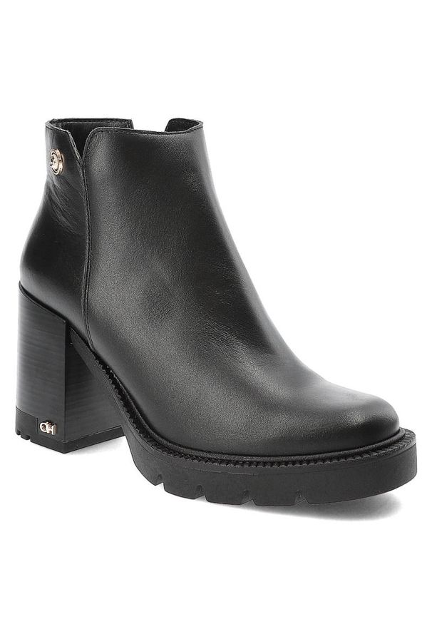 CheBello - Czarne Botki Chebello Modne Skórzane Buty Na Obcasie. Okazja: na co dzień. Kolor: czarny. Materiał: skóra. Obcas: na obcasie. Styl: casual, elegancki. Wysokość obcasa: średni
