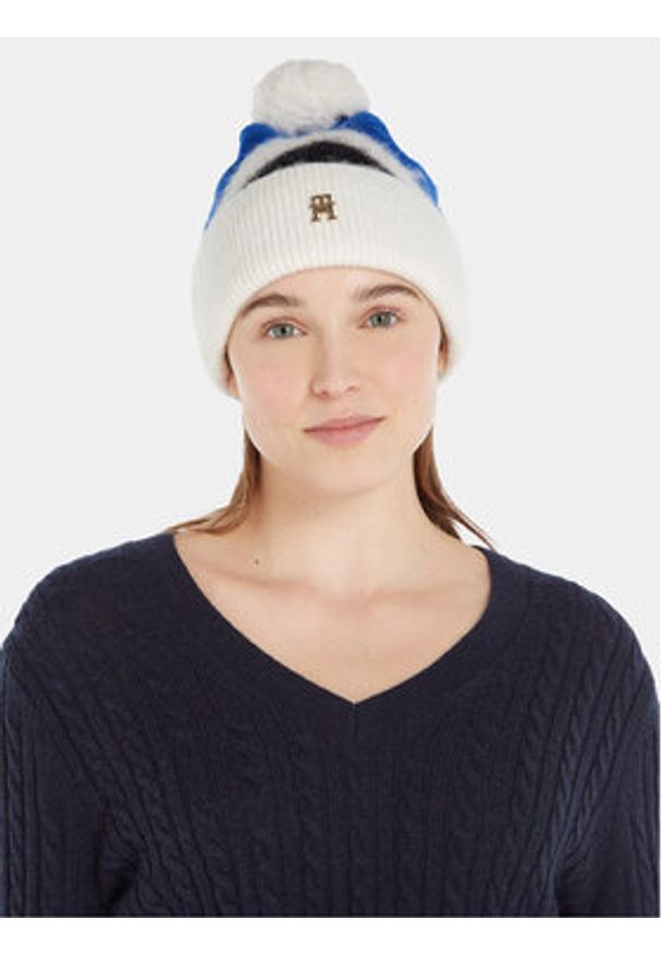 TOMMY HILFIGER - Tommy Hilfiger Czapka Th Evening Pompom Beanie Argyle AW0AW15305 Niebieski. Kolor: niebieski. Materiał: wełna