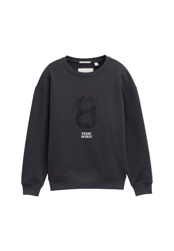 bonprix - Bluza oversize z aplikacją marki Tom Tailor. Kolor: szary. Materiał: koronka, dresówka. Wzór: aplikacja