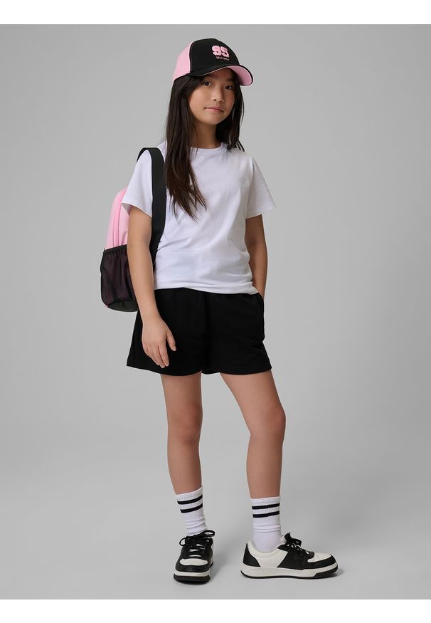 4f - 4F T-shirt regular gładki dziewczęcy - biały 140 (9-10 lat). Okazja: na uczelnię, na co dzień, na spacer. Kolor: biały. Materiał: materiał, bawełna, skóra, dzianina. Wzór: gładki. Sezon: lato. Styl: casual