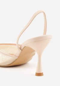 Renee - Beżowe Szpilki z Paskiem w Typie Slingback z Cholewką z Siateczki i Koralikami Carilriane. Zapięcie: pasek. Kolor: beżowy. Materiał: satyna. Szerokość cholewki: normalna. Wzór: aplikacja. Obcas: na szpilce. Styl: wizytowy, glamour, elegancki #4