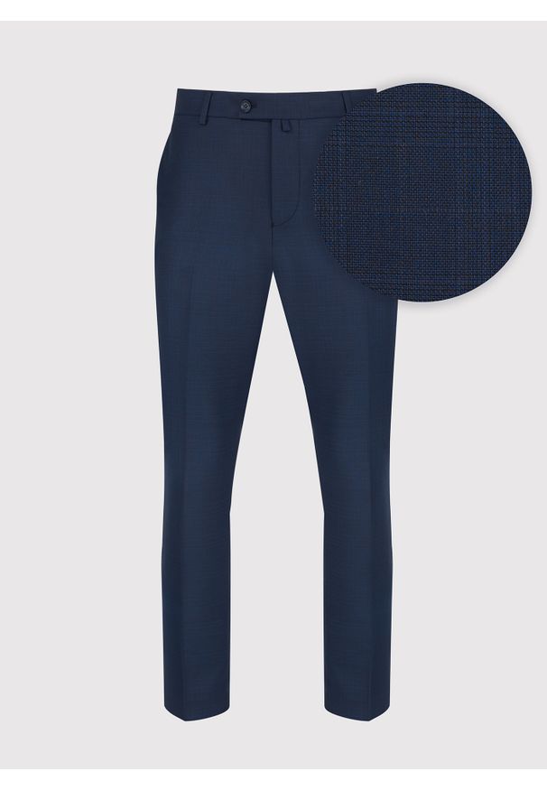 Pako Lorente - PAKO LORENTE – Granatowe spodnie garniturowe w subtelną kratę. Kolor: niebieski. Materiał: poliester, wiskoza, elastan