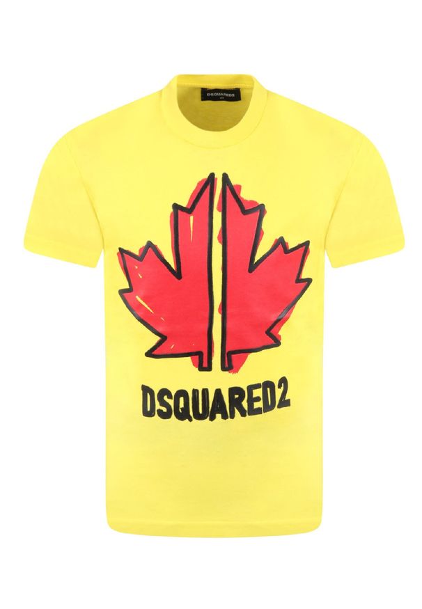 DSQUARED2 KIDS - Żółty t-shirt z czerwonym nadrukiem 4-16 lat. Kolor: żółty. Materiał: bawełna. Długość rękawa: krótki rękaw. Wzór: nadruk. Sezon: lato. Styl: klasyczny