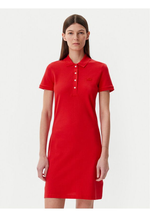 Lacoste Sukienka codzienna EF5473 Czerwony Slim Fit. Okazja: na co dzień. Kolor: czerwony. Materiał: bawełna. Typ sukienki: proste. Styl: casual