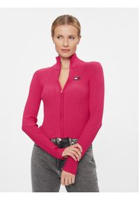 Tommy Jeans Sweter BadgeDW0DW16532 Różowy Slim Fit. Kolor: różowy. Materiał: syntetyk