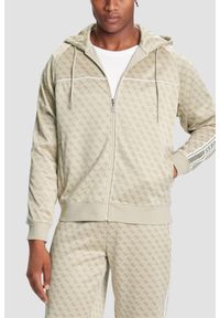 Guess - GUESS Zielona rozpinana męska bluza w monogram z lampasami i kapturem Parimo 4G, Rozmiar S. Okazja: na co dzień. Kolor: zielony. Styl: elegancki, casual, sportowy #1
