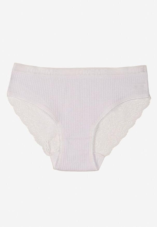 Born2be - Białe Prążkowane Majtki Figi z Bawełny Zdobione Koronką Erwelia. Kolor: biały. Materiał: bawełna, prążkowany, koronka. Wzór: aplikacja, koronka