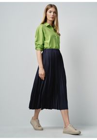 Ochnik - Limonkowa koszula damska z lnu. Kolor: zielony. Materiał: wiskoza. Długość rękawa: długi rękaw. Długość: długie. Wzór: aplikacja #4