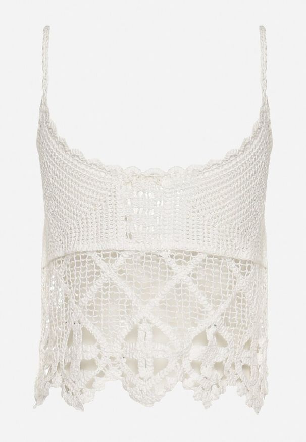 Born2be - Biały Bawełniany Top Boho w Szydełkowym Stylu Janeila. Kolor: biały. Materiał: bawełna. Wzór: aplikacja. Sezon: lato. Styl: boho