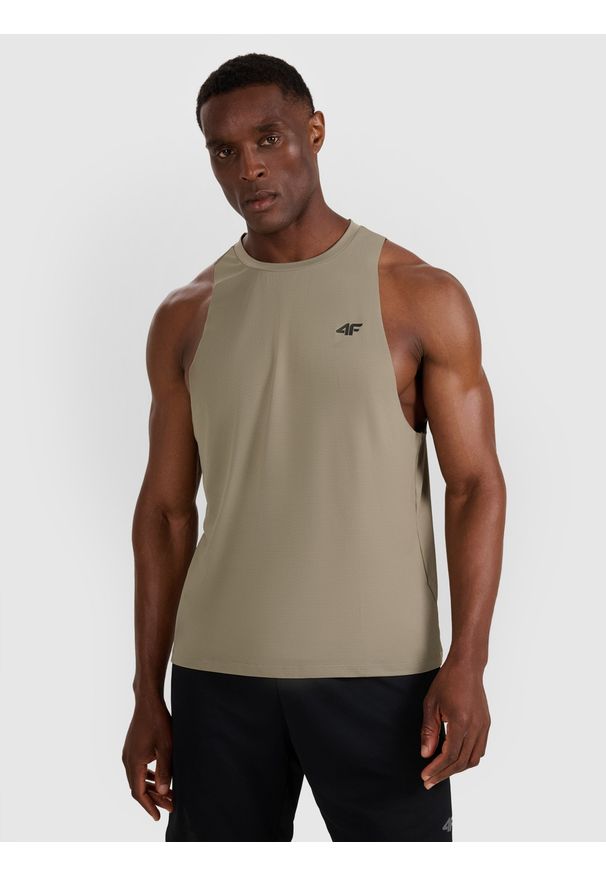 4f - 4F Tank top treningowy szybkoschnący męski - oliwkowy/khaki XXL. Kolor: brązowy, wielokolorowy, oliwkowy. Materiał: dzianina, materiał, syntetyk, włókno, elastan. Wzór: ze splotem. Sport: fitness
