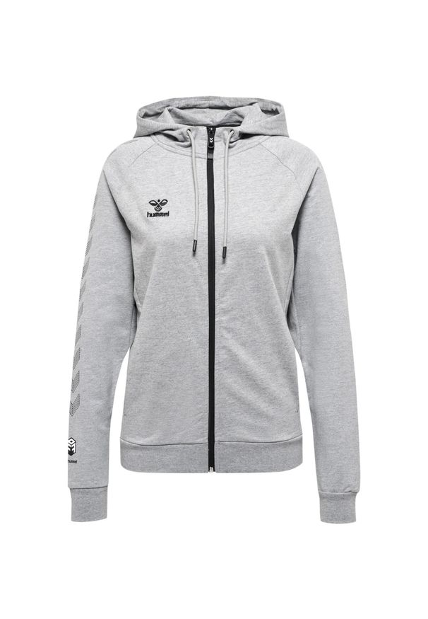 Damska bawełniana bluza z kapturem zapinana na zamek Hummel Move Grid. Typ kołnierza: kaptur. Kolor: szary. Materiał: bawełna. Wzór: aplikacja, jodełka, nadruk. Sport: fitness