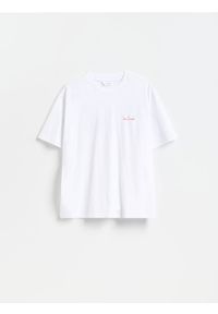 Reserved - T-shirt boxy z nadrukiem na plecach - biały. Kolor: biały. Materiał: bawełna, dzianina. Wzór: nadruk #1