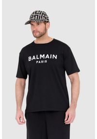 Balmain - BALMAIN Czarny t-shirt męski z drukowanym białym logo. Kolor: czarny #3
