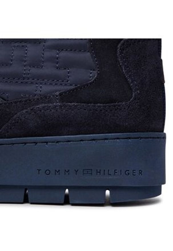 TOMMY HILFIGER - Tommy Hilfiger Śniegowce Tommy Monogram Snowboot FW0FW07637 Niebieski. Kolor: niebieski. Materiał: zamsz, skóra