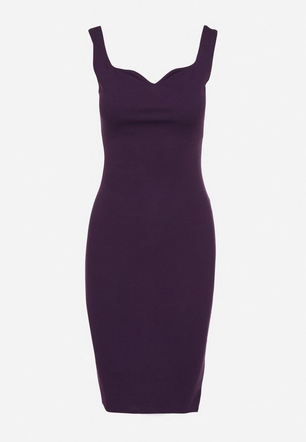 Born2be - Fioletowa Sukienka Ołówkowa na Ramiączkach z Dekoltem w Kształcie Serca Maralessa. Okazja: na ślub cywilny, na co dzień, na wesele. Kolor: fioletowy. Długość rękawa: na ramiączkach. Wzór: aplikacja. Typ sukienki: ołówkowe. Styl: casual, elegancki, klasyczny
