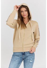Guess - GUESS Beżowa damska bluza Hood Studs Logo, Rozmiar S. Kolor: beżowy. Materiał: materiał, poliester, wiskoza, elastan. Długość rękawa: długi rękaw. Długość: długie #7
