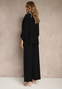 Renee - Czarny Komplet z Wiskozy w Stylu Oversize Szerokie Spodnie i Luźna Koszula na Guziki Natinne. Kolor: czarny. Materiał: wiskoza