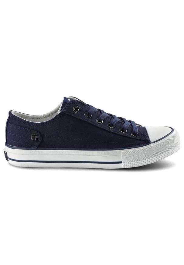 Big-Star - Granatowe Trampki Big Star Damskie Modne Obuwie. Okazja: na co dzień, do pracy, na spacer. Zapięcie: pasek. Kolor: niebieski. Materiał: guma, jeans, materiał. Szerokość cholewki: normalna. Styl: sportowy, klasyczny, casual