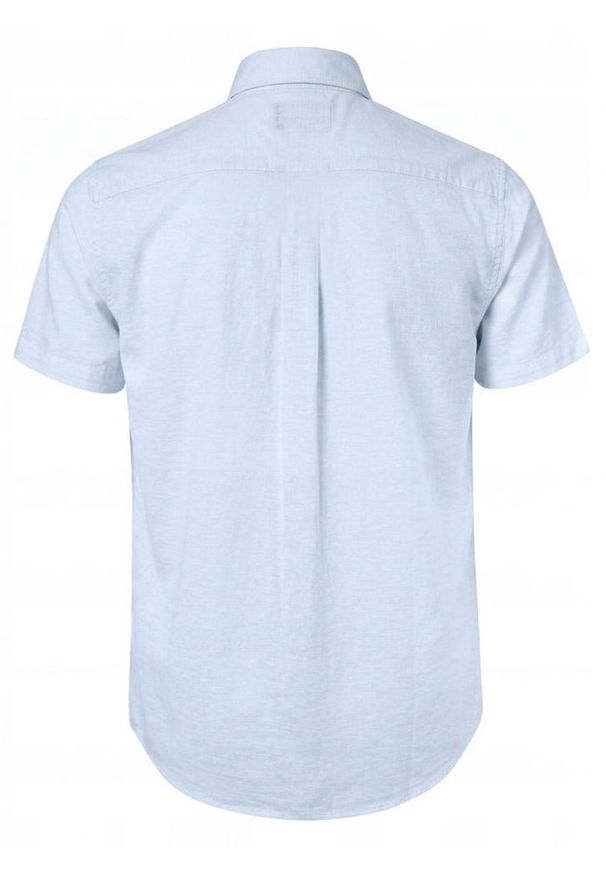 Lniano-Bawełniana Koszula Męska - Pako Jeans - Błękitna. Okazja: na co dzień. Typ kołnierza: button down. Kolor: niebieski. Materiał: len, bawełna. Styl: casual