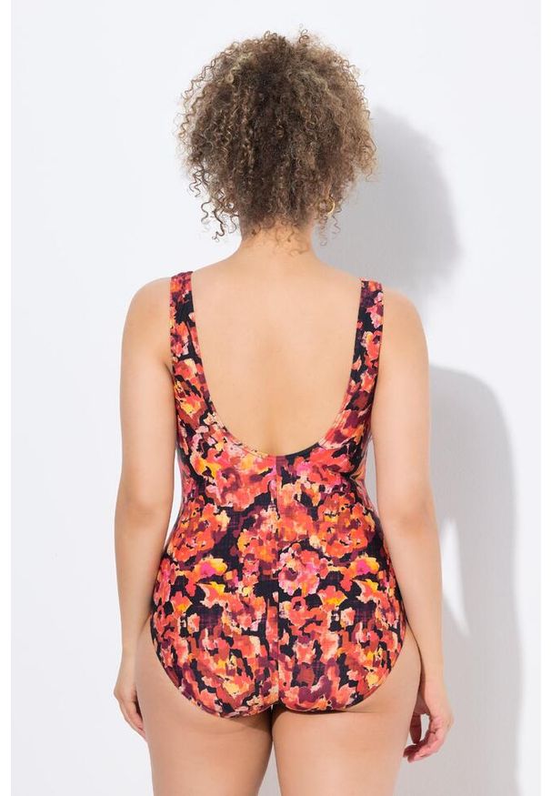 ULLA POPKEN - Damskie Strój kąpielowy wzorzysty bez miękkich miseczek okrągły dekolt. Kolekcja: plus size. Kolor: czerwony. Materiał: poliamid, materiał, elastan