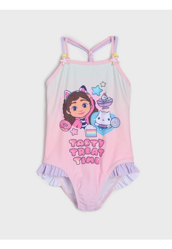 Sinsay - Strój kąpielowy z falbankami i nadrukiem Gabby's Dollhouse - wielobarwny. Wzór: nadruk