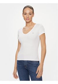 Tommy Jeans T-Shirt Essential DW0DW17385 Biały Slim Fit. Kolor: biały. Materiał: bawełna