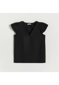 Reserved - Bawełniana bluzka - Czarny. Kolor: czarny. Materiał: bawełna