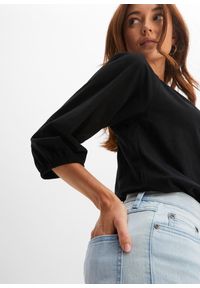 bonprix - Bluzka z czystej bawełny organicznej. Typ kołnierza: dekolt w karo. Kolor: czarny. Materiał: bawełna #3