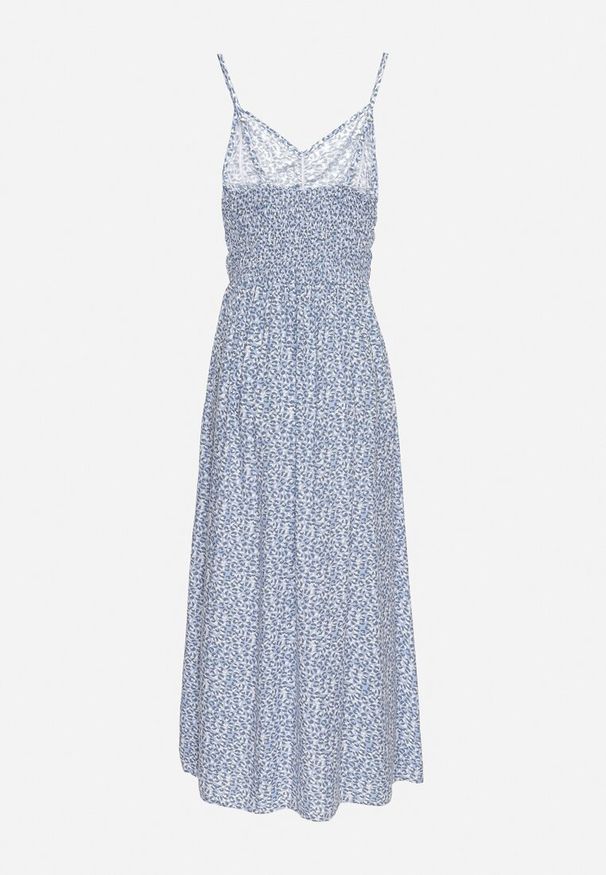 Born2be - Jasnoniebieska Bawełniana Sukienka na Ramiączkach o Rozkloszowanym Kroju Jenarella. Okazja: na co dzień. Typ kołnierza: dekolt w kształcie V. Kolor: niebieski. Materiał: bawełna. Długość rękawa: na ramiączkach. Styl: casual, elegancki