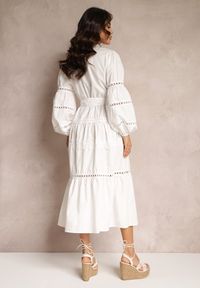 Renee - Biała Sukienka Midi z Guzikami i Koronkami Feralo. Kolor: biały. Materiał: koronka. Wzór: koronka. Długość: midi #4