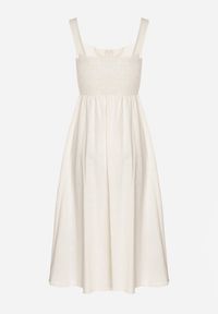 Born2be - Beżowa Sukienka z Bawełny Ozdobiona Haftami i Guzikami Milarietta. Okazja: na co dzień. Kolor: beżowy. Materiał: bawełna. Wzór: haft, aplikacja. Sezon: wiosna, lato. Typ sukienki: proste. Styl: klasyczny, casual, elegancki #7