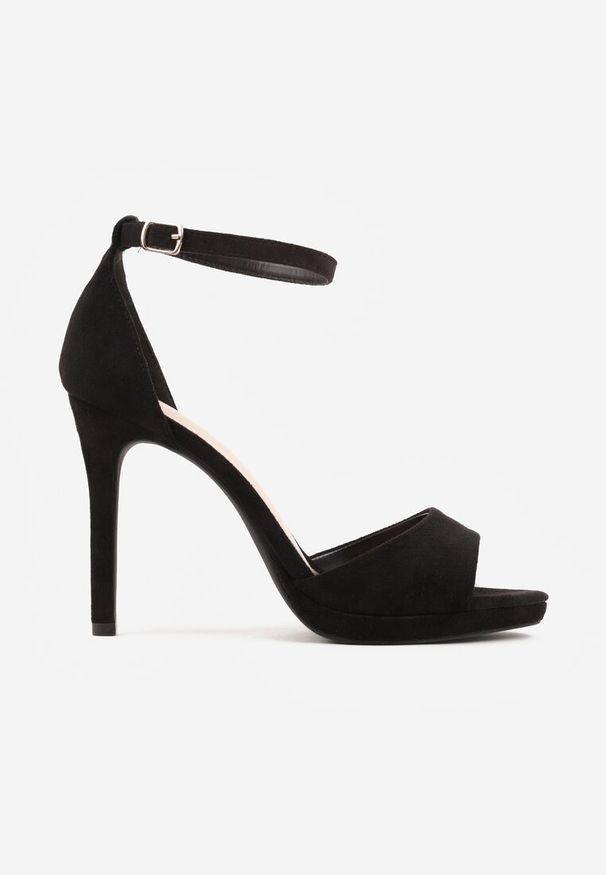 Renee - Czarne Sandały na Szpilce z Imitacji Zamszu z Zapięciem na Klamerkę przy Pasku Odesei. Zapięcie: pasek. Kolor: czarny. Materiał: zamsz. Obcas: na szpilce. Styl: elegancki. Wysokość obcasa: wysoki