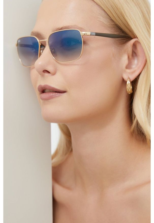 Ray-Ban Okulary przeciwsłoneczne 0RB3684 kolor złoty. Kształt: prostokątne. Kolor: złoty