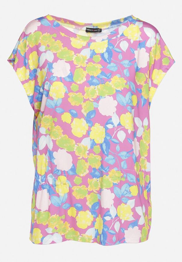 Born2be - Fioletowo-Żółty Top Koszulka bez Rękawów ze Ściągaczem i Wiązaniem z Głębokim Rozcięciem z Tyłu Efiza. Okazja: na co dzień. Kolor: fioletowy. Materiał: jeans. Długość rękawa: bez rękawów. Wzór: kwiaty. Styl: casual, elegancki