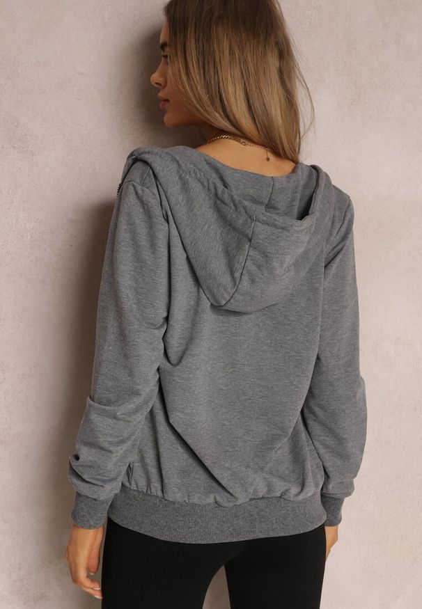 Renee - Ciemnoszara Bluza Rhodothee. Kolor: szary. Materiał: jeans, dzianina. Długość rękawa: na ramiączkach. Długość: długie. Wzór: jednolity. Sezon: zima, jesień. Styl: sportowy