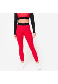 DOMYOS - Legginsy fitness damskie Domyos. Kolor: czerwony. Materiał: elastan, poliamid, materiał. Sport: fitness