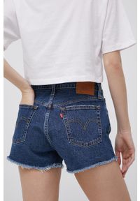Levi's® - Levi's szorty jeansowe damskie kolor granatowy gładkie high waist. Okazja: na spotkanie biznesowe. Stan: podwyższony. Kolor: niebieski. Materiał: jeans. Wzór: gładki. Styl: biznesowy