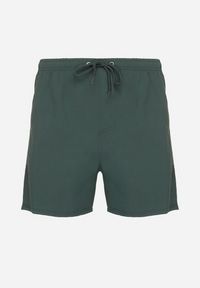 Born2be - Ciemnozielone Klasyczne Kąpielówki Szorty z Wiązaniem i Kieszeniami Foleona. Kolor: zielony. Materiał: len